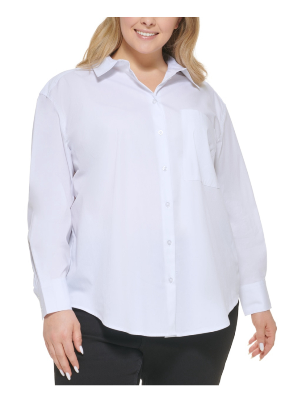 Calvin Klein Jeans Plus Size 1X White Collared Long Button-Down Dress Shirt NWT